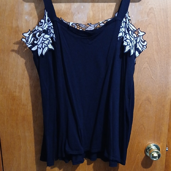 INC International Concepts Black Top with White Embroidery - Picture 3 of 5